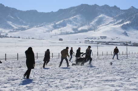snow football (above) and snow football (below) - two ways to make the most of a Mongolian winter