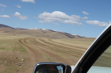 driving along a Mongolian superhighway